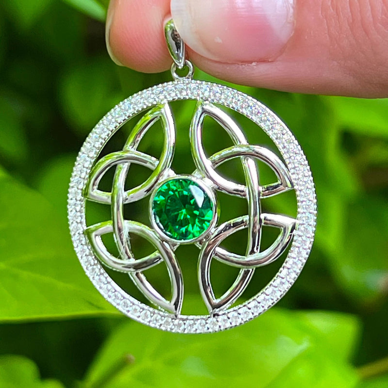 Sterling Silver Trinity Knot Pendant with Emerald