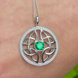 Sterling Silver Trinity Knot Pendant with Emerald