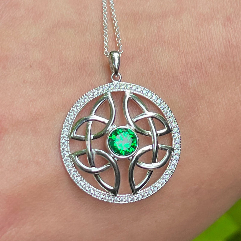 Sterling Silver Trinity Knot Pendant with Emerald