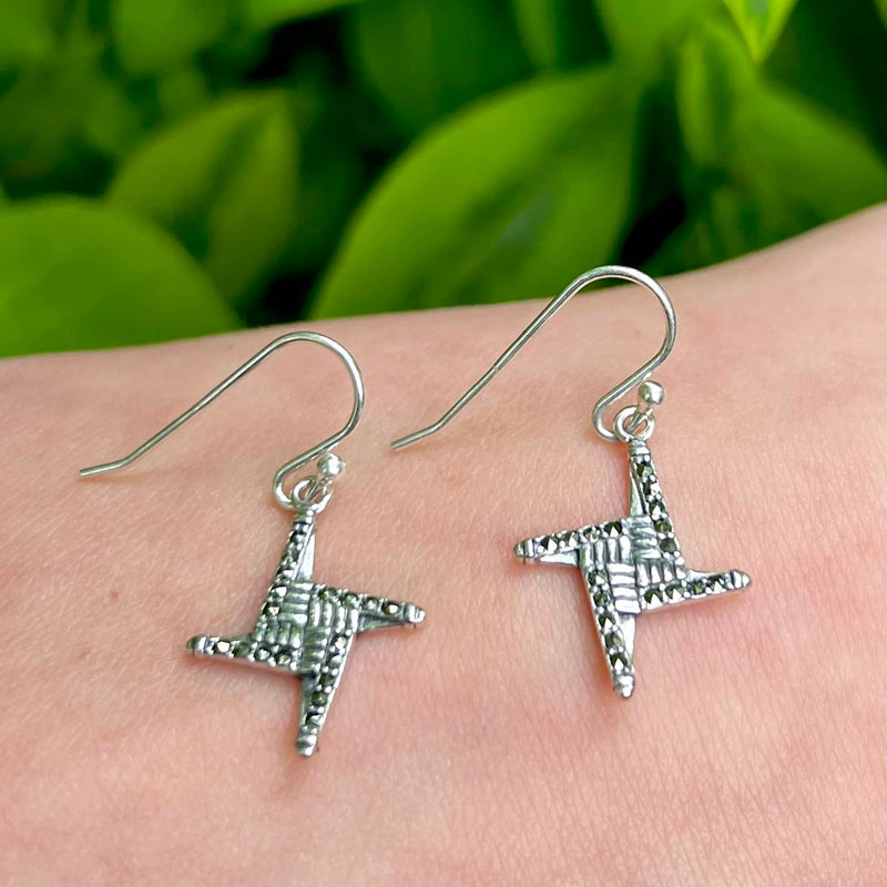 Sterling Silver Marcasite St. Brigids Cross Earrings