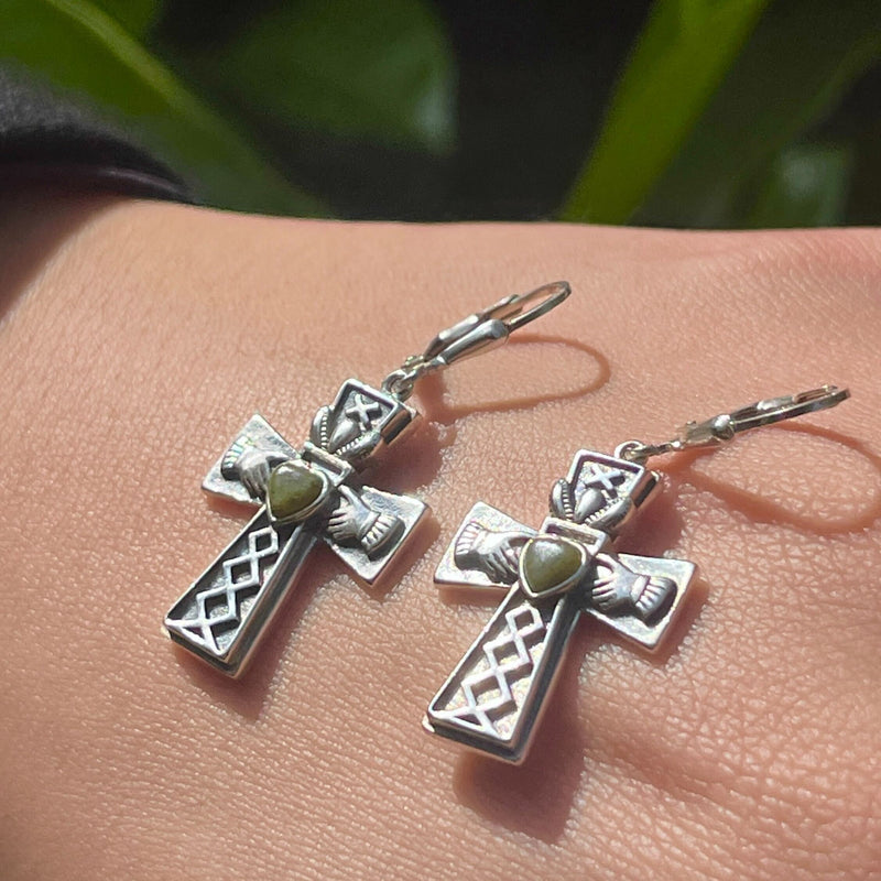 Connemara Marble Claddagh Cross Earrings