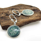 Pendientes Cuatro Nudos de la Trinidad Esmalte Verde Rodio