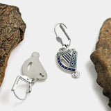 Pendientes de arpa de esmalte azul rodiado
