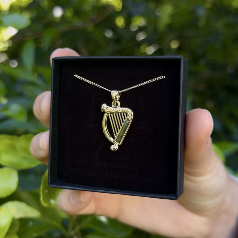 Gold Plated Connemara Marble Harp Pendant Necklace