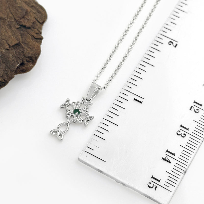 Emerald Centre Silver Celtic Cross