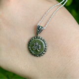 Silver Connemara Marble and Marcasite Shamrock Necklace
