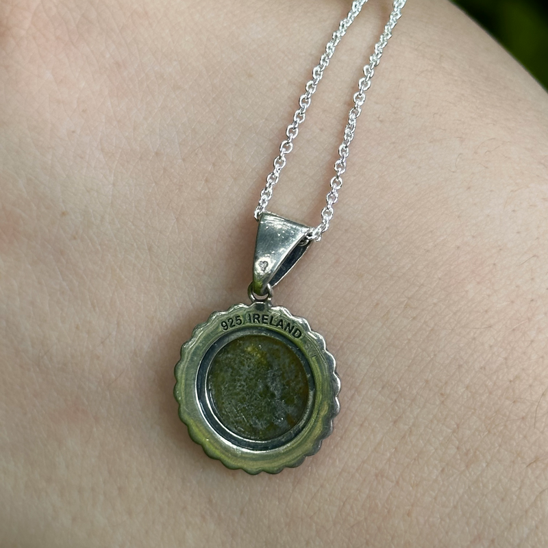 Silver Connemara Marble and Marcasite Shamrock Necklace