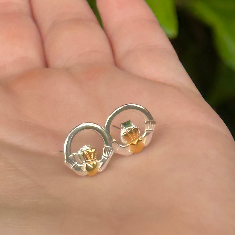 Claddagh Earrings in Silver with Gold Plating