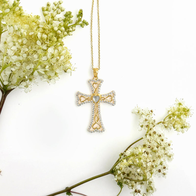 Celtic Cross Necklace with Pearl in Gold Plating