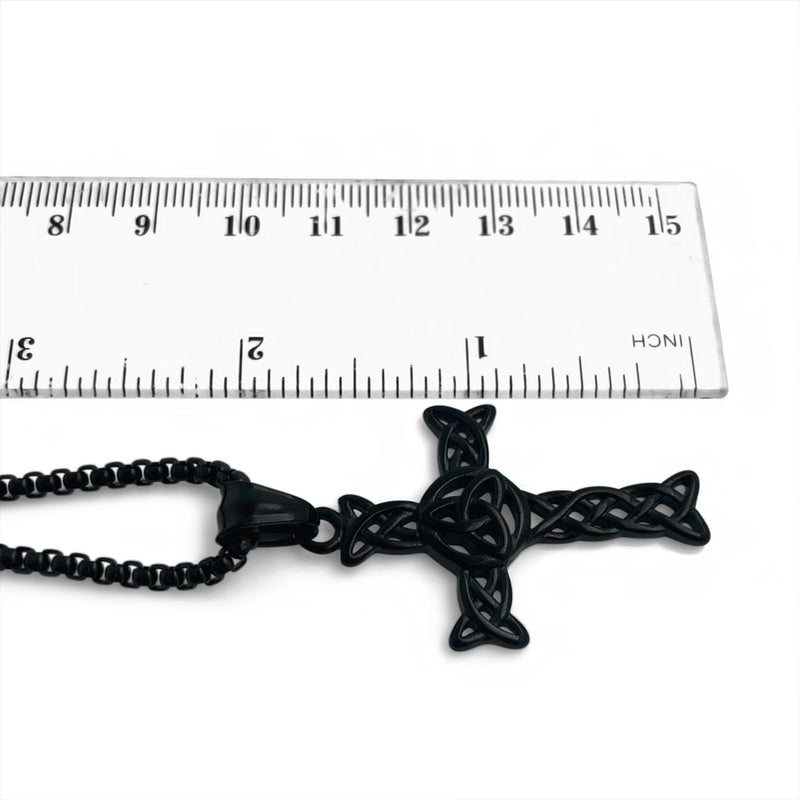 Black Trinity Knot Celtic Cross Necklace