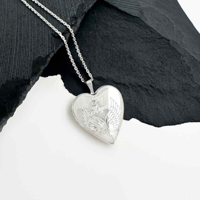 Silver Heart 'My Angel' Locket Necklace