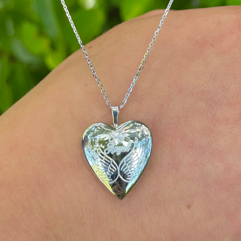 Silver Heart 'My Angel' Locket Necklace