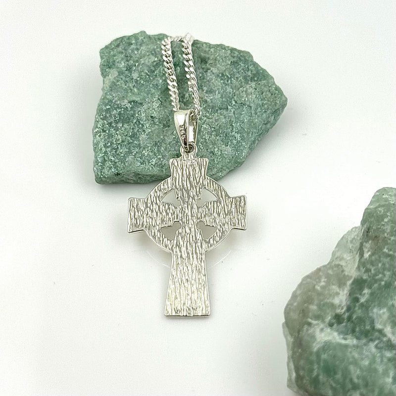 Celtic Cross Necklace in Sterling Silver with Knotwork