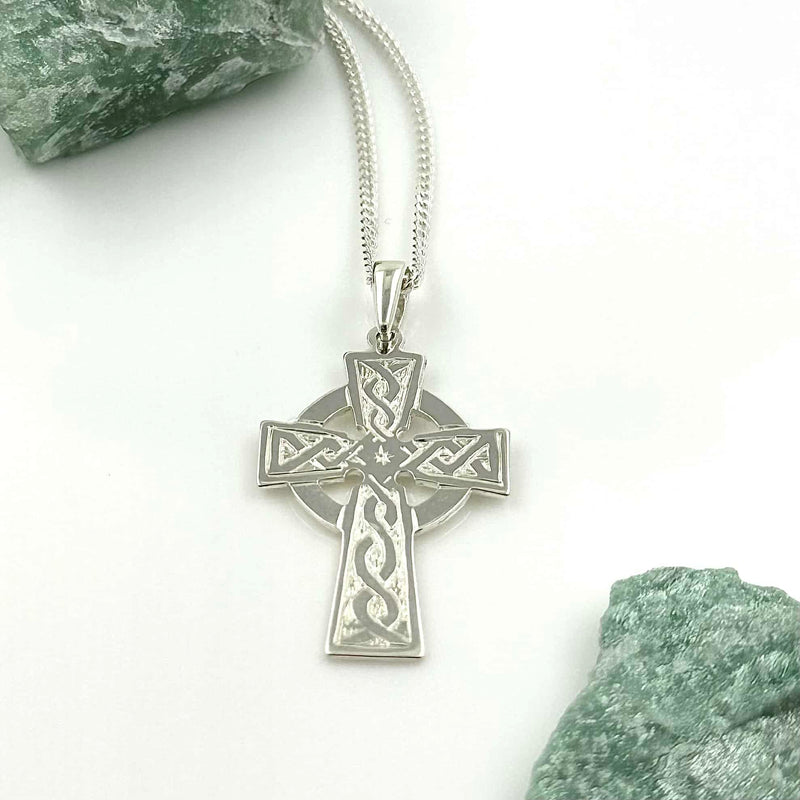 Celtic Cross Necklace in Sterling Silver with Knotwork