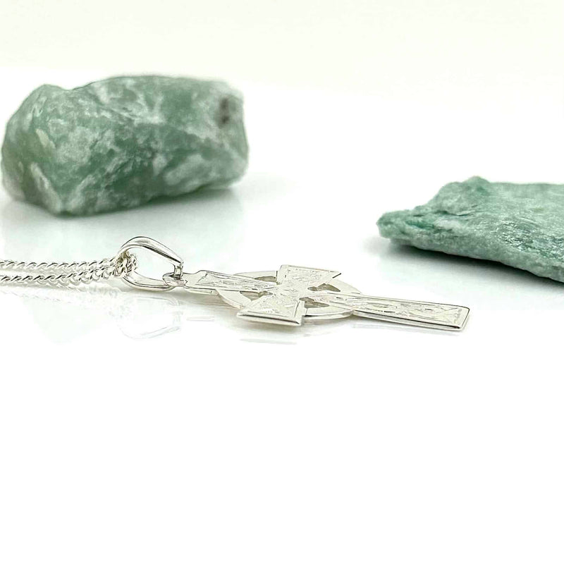 Celtic Cross Necklace in Sterling Silver with Knotwork
