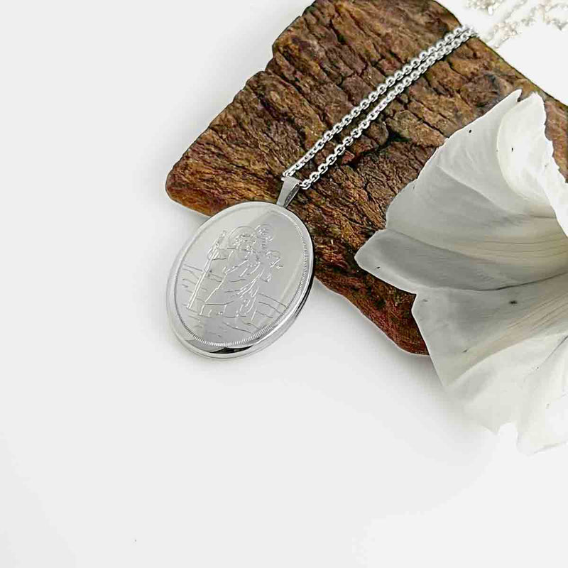 St Chris Silver Locket Necklace