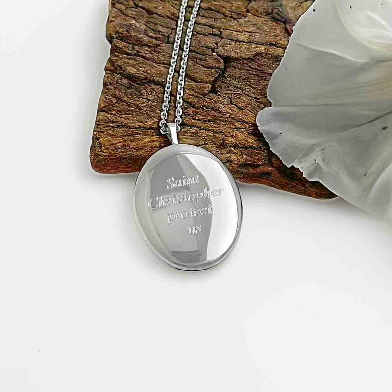 St Chris Silver Locket Necklace