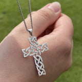 White Gold Weave Knot Filigree Celtic Cross