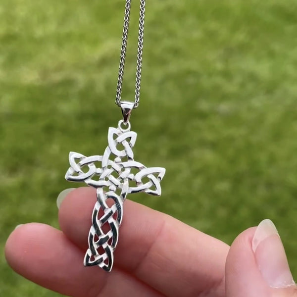 White Gold Weave Knot Filigree Celtic Cross