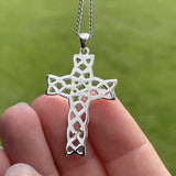White Gold Weave Knot Filigree Celtic Cross