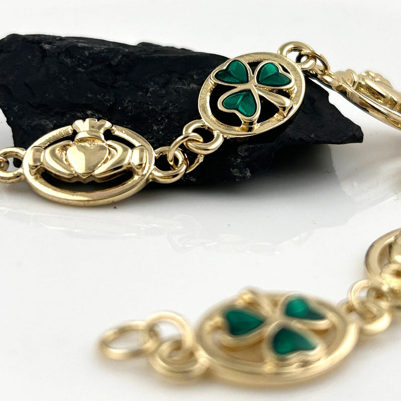 Gold Plated Enamel Shamrock Claddagh Bracelet