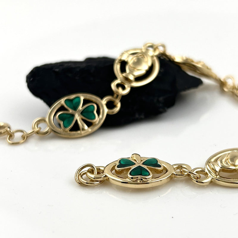 Gold Plated Enamel Shamrock Claddagh Bracelet