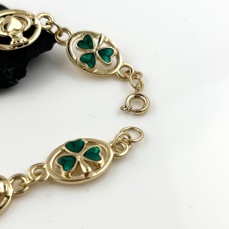Gold Plated Enamel Shamrock Claddagh Bracelet