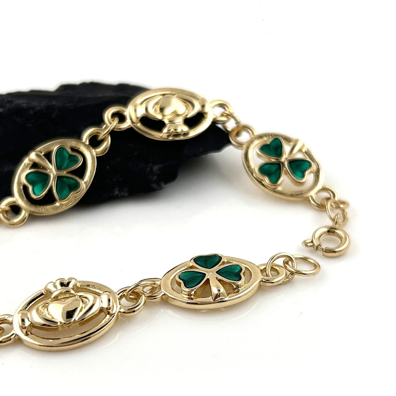 Gold Plated Enamel Shamrock Claddagh Bracelet