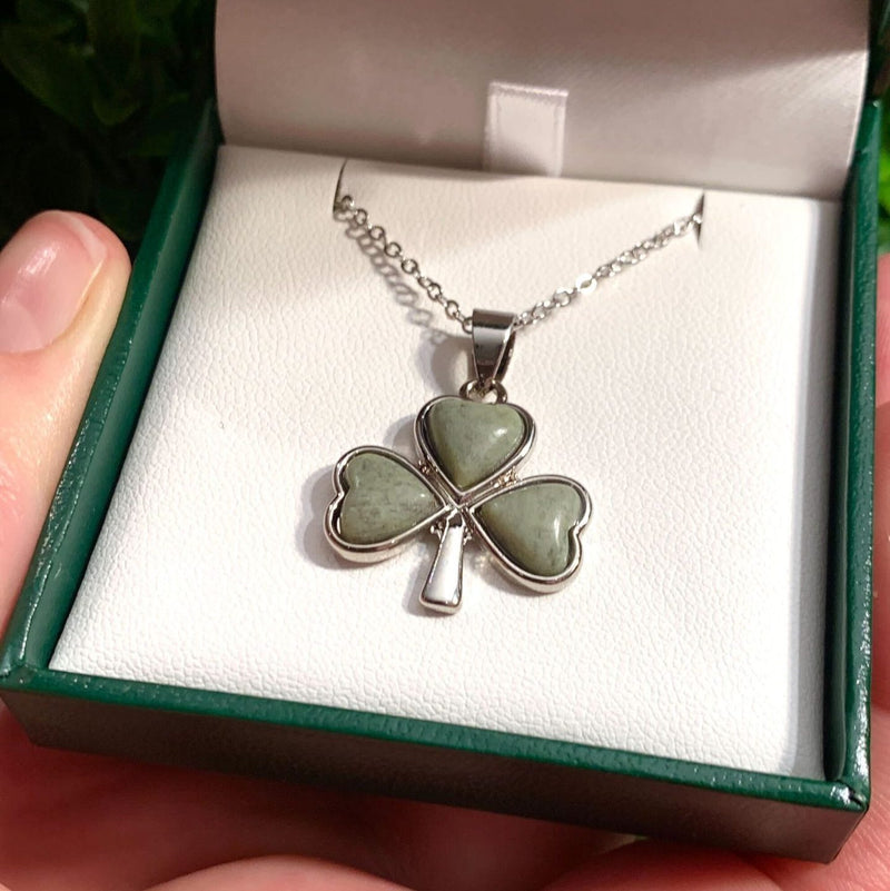 Silver Plated Connemara Marble Shamrock Pendant