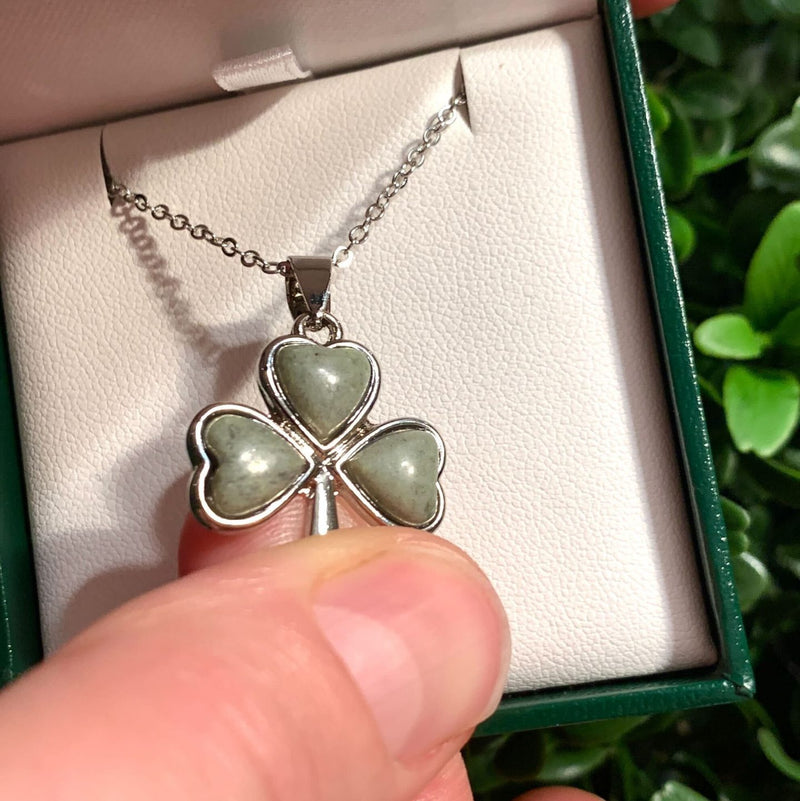 Silver Plated Connemara Marble Shamrock Pendant