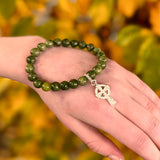 Celtic Cross Connemara Marble Stretch Bracelet