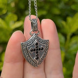 Men’s Silver Spinel Celtic Cross Shield Necklace