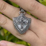 Men’s Silver Spinel Celtic Cross Shield Necklace