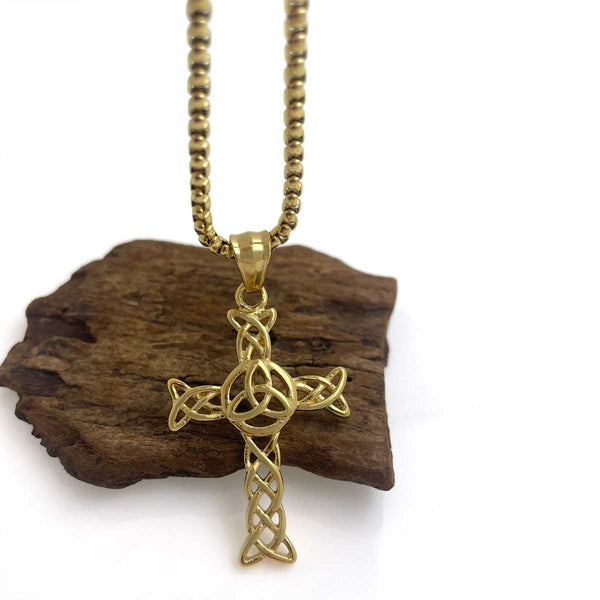 Gold Celtic Cross Necklace With Trinity Knot