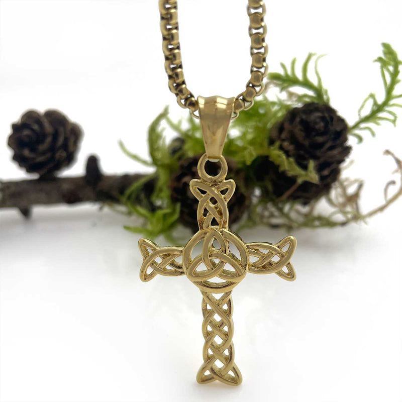 Gold Celtic Cross Necklace With Trinity Knot