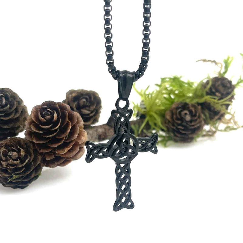Black Trinity Knot Celtic Cross Necklace