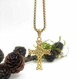 Gold Celtic Cross Necklace With Trinity Knot