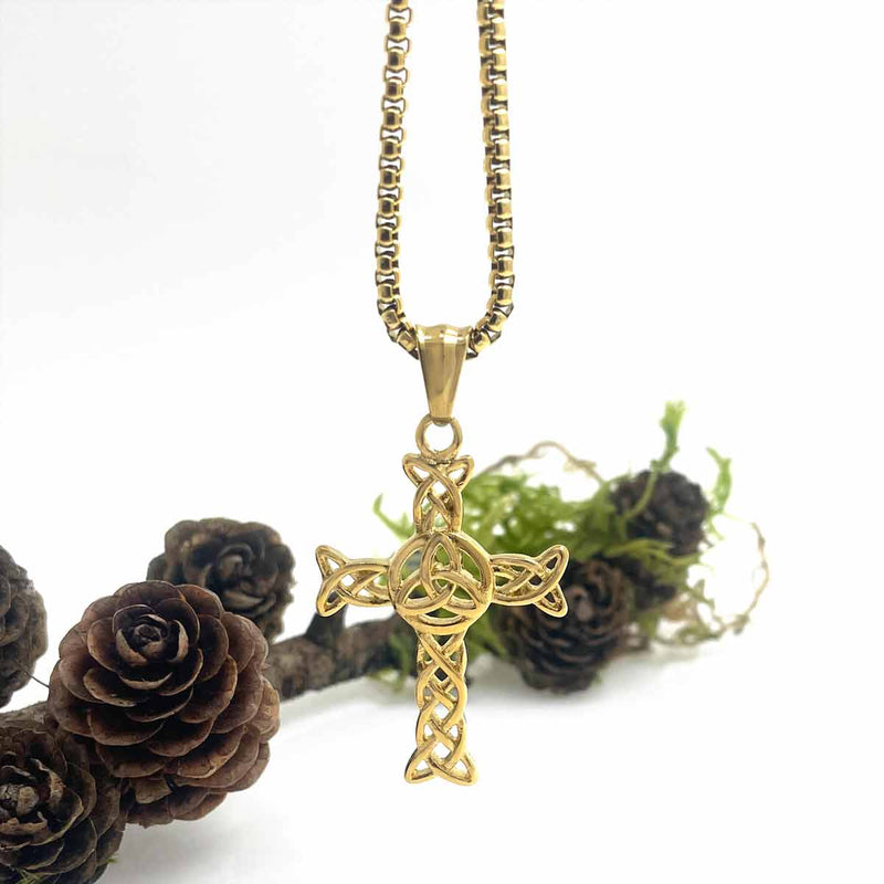 Gold Celtic Cross Necklace With Trinity Knot