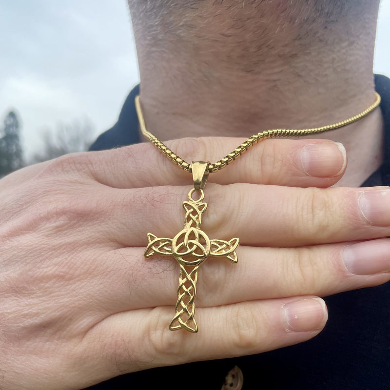Gold Celtic Cross Necklace With Trinity Knot