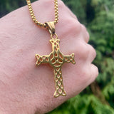 Gold Celtic Cross Necklace With Trinity Knot