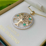 Colgante de oro de 14 quilates con diamantes y esmeraldas del Árbol de la Vida
