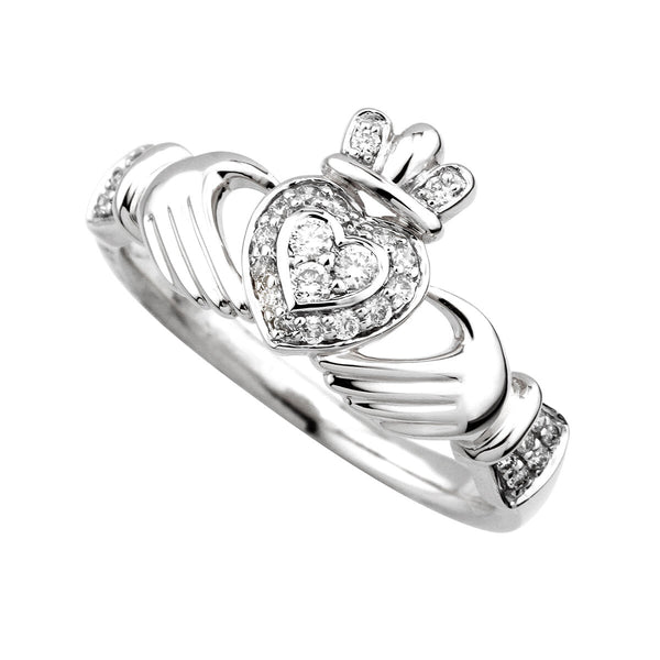 14K White Gold Diamond Claddagh Engagement Ring