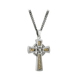 Mens Gold and Silver Oxidized Celtic Cross Necklace