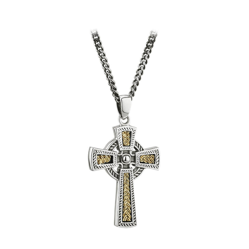 Mens Gold and Silver Oxidized Celtic Cross Necklace