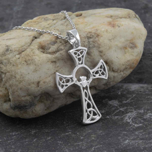 Claddagh Inspired Cross in Silver