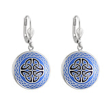 Rhodium Blue Enamel Four Trinity Knots Earrings