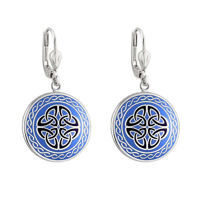 Rhodium Blue Enamel Four Trinity Knots Earrings