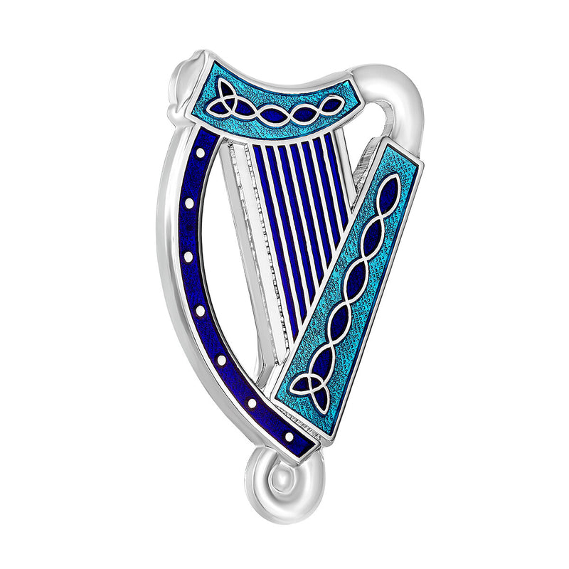 Broche de arpa esmaltado azul rodio