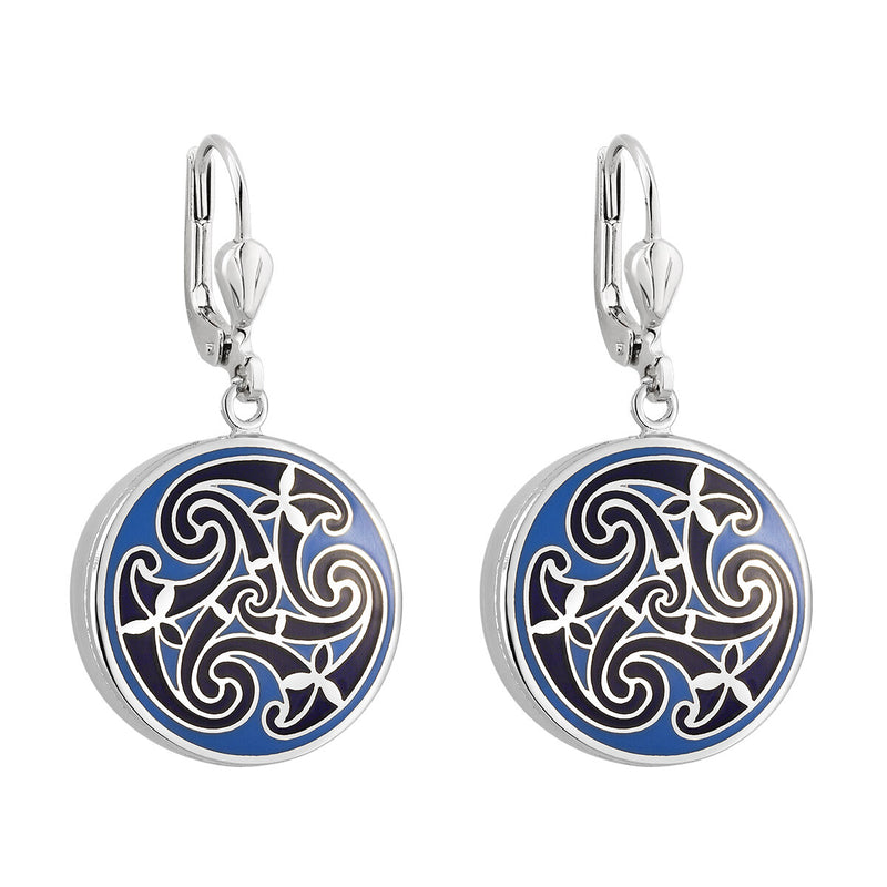Pendientes redondos celtas de esmalte azul rodiado