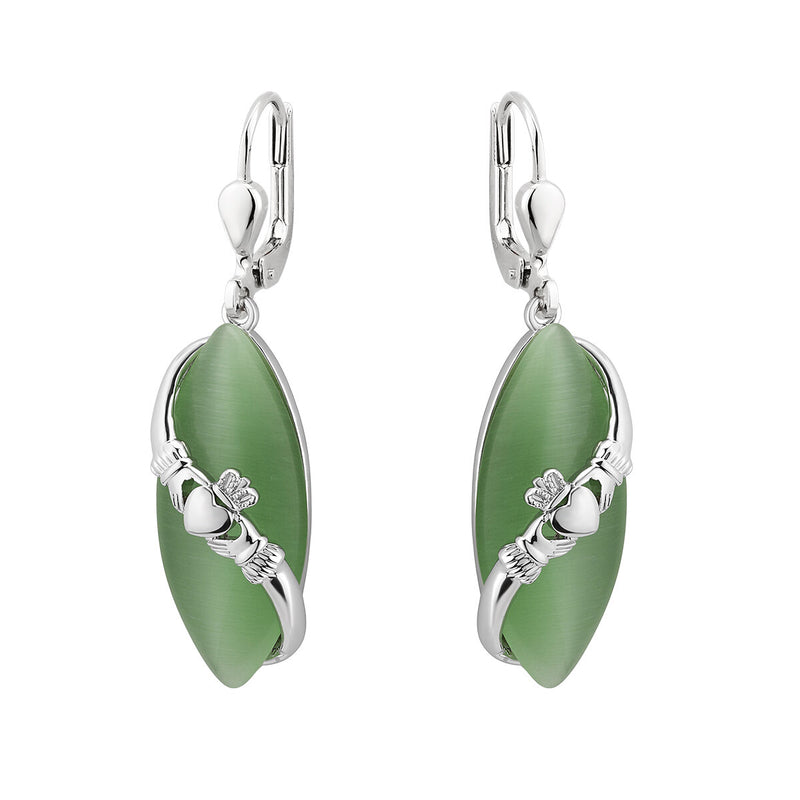 Rhodium-Katzenaugen-Claddagh-Ohrhänger